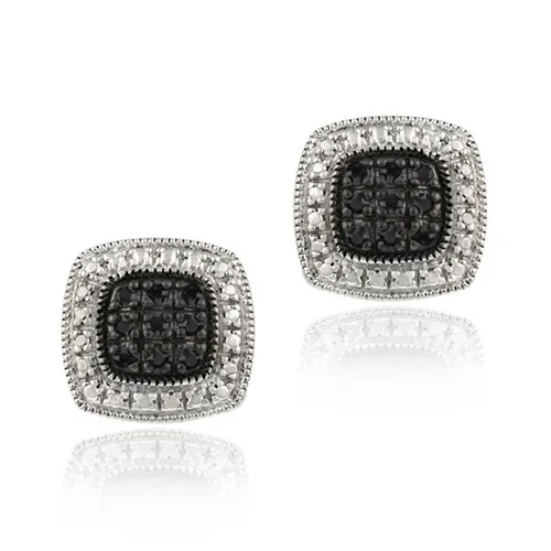 Sterling Silber 1 / 5ct schwarzer Diamant Quadrat Ohrringe