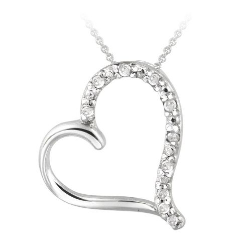 Sterling Silber Diamant Akzent Open Floating Heart Halskette
