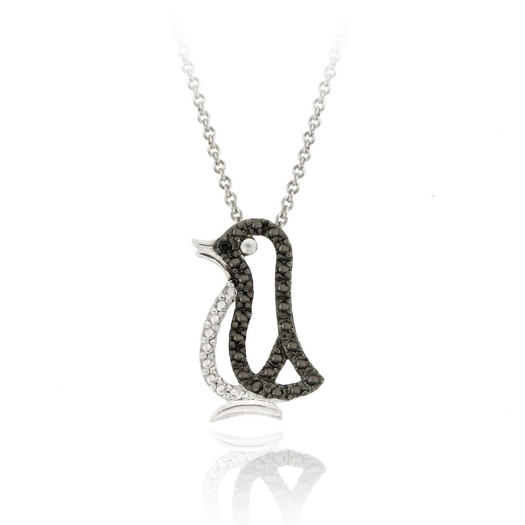 Sterling Silber Diamant Akzent Pinguin Slide Anhänger