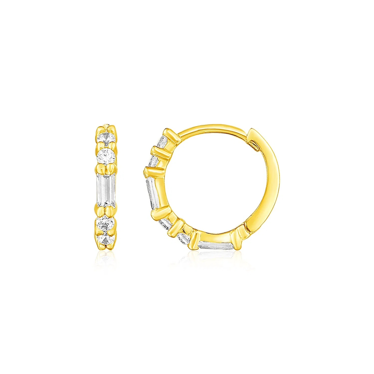 14 Karat Gelbgold Kleine Hoop Ohrringe mit Baguette Kubik Zirkonias