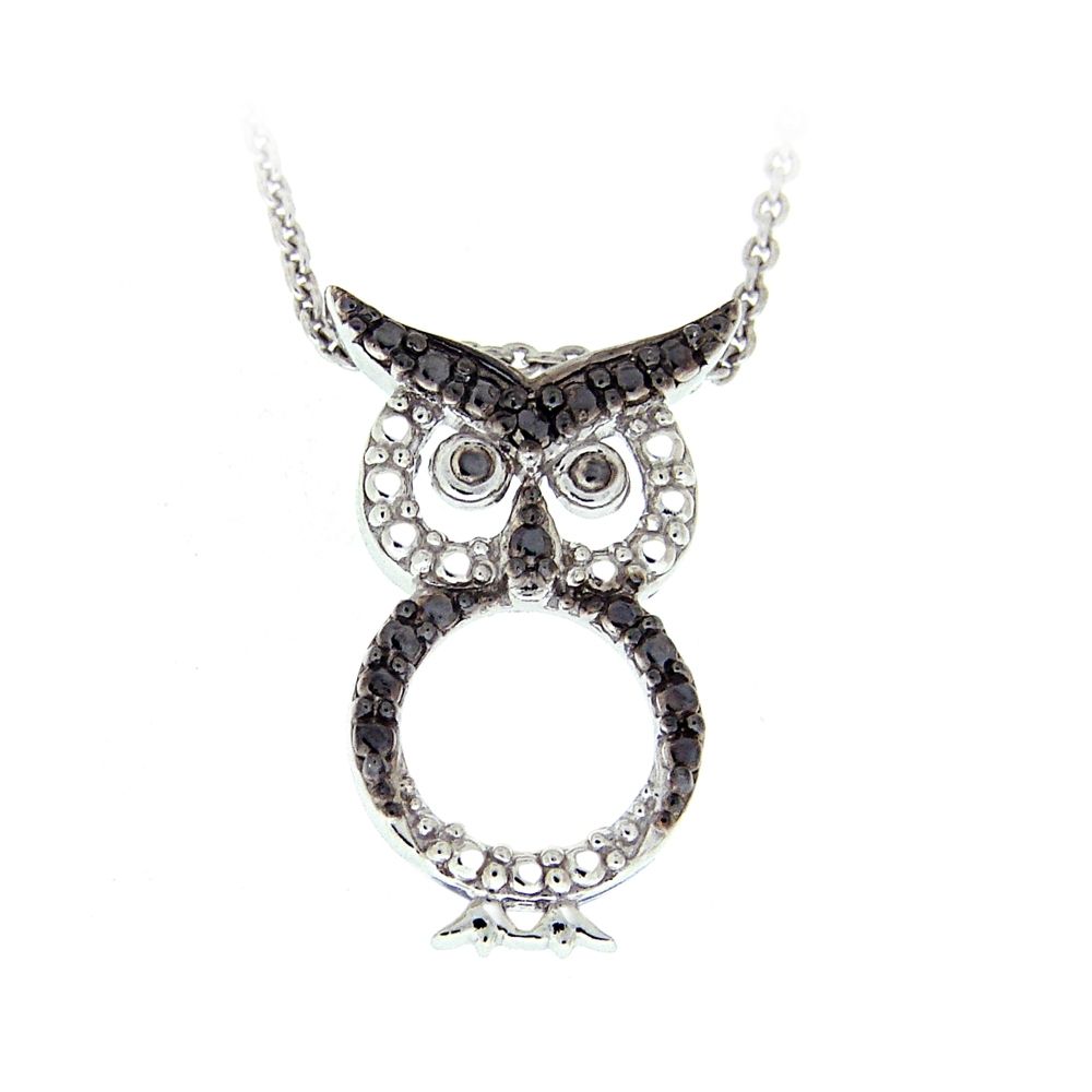 Sterling Silber Black Diamond Accent Owl Halskette