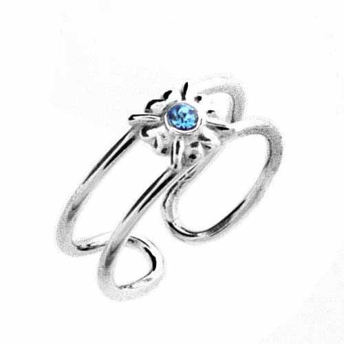 Sterling Silver Flower Toe Ring mit simuliertem Aquamarine CZ