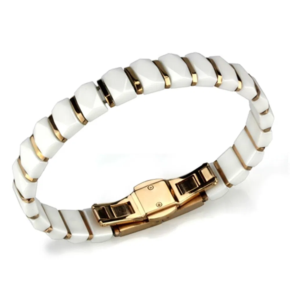 3W993 - IP Rose Gold (Ion Plating) Edelstahl Armband mit Keramik in Weiß
