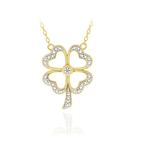 18 Karat Gold über Sterling Silber Diamant Akzent Vier Blatt Clover Anhänger Halskette