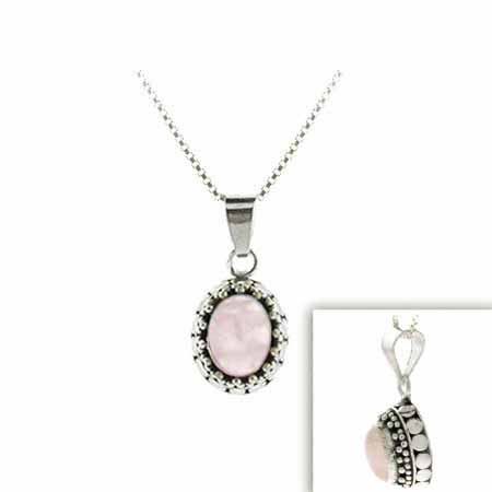 Sterling Silber Echtes Rose Quarz Stein Bali Perlen Oval Anhänger