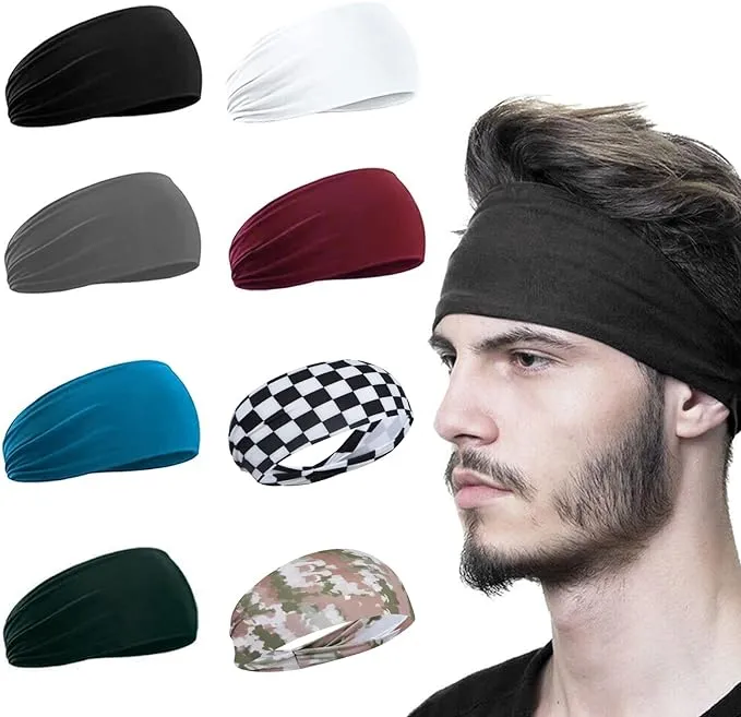 8 Pack Sport Headbands für Männer Anti-Slip Moisture Wicking Workout Headbands Moisture Wicking für das Laufen Fahrradtraining Frauen und Männer