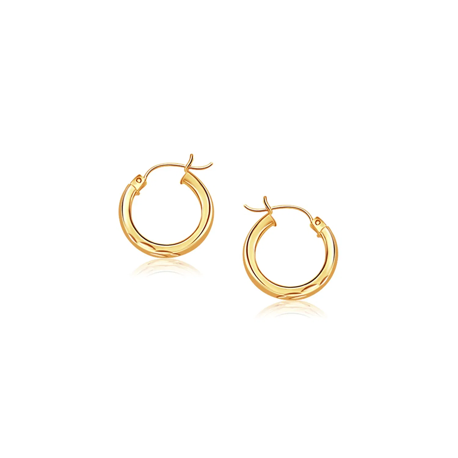14 Karat Gelbgold Hoop-Ohrring mit Diamant-Cut - Finish (3x20mm)