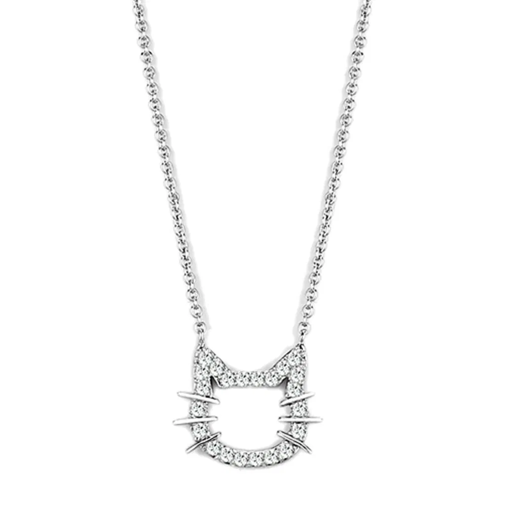 3W446 - Rhodium-Messing - Halskette mit AAA-Klasse CZ in Clear