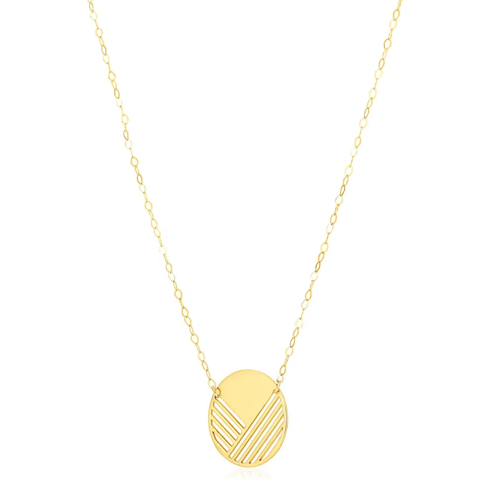 14 Karat Gelbgold High Polish Stencil Circle Halskette