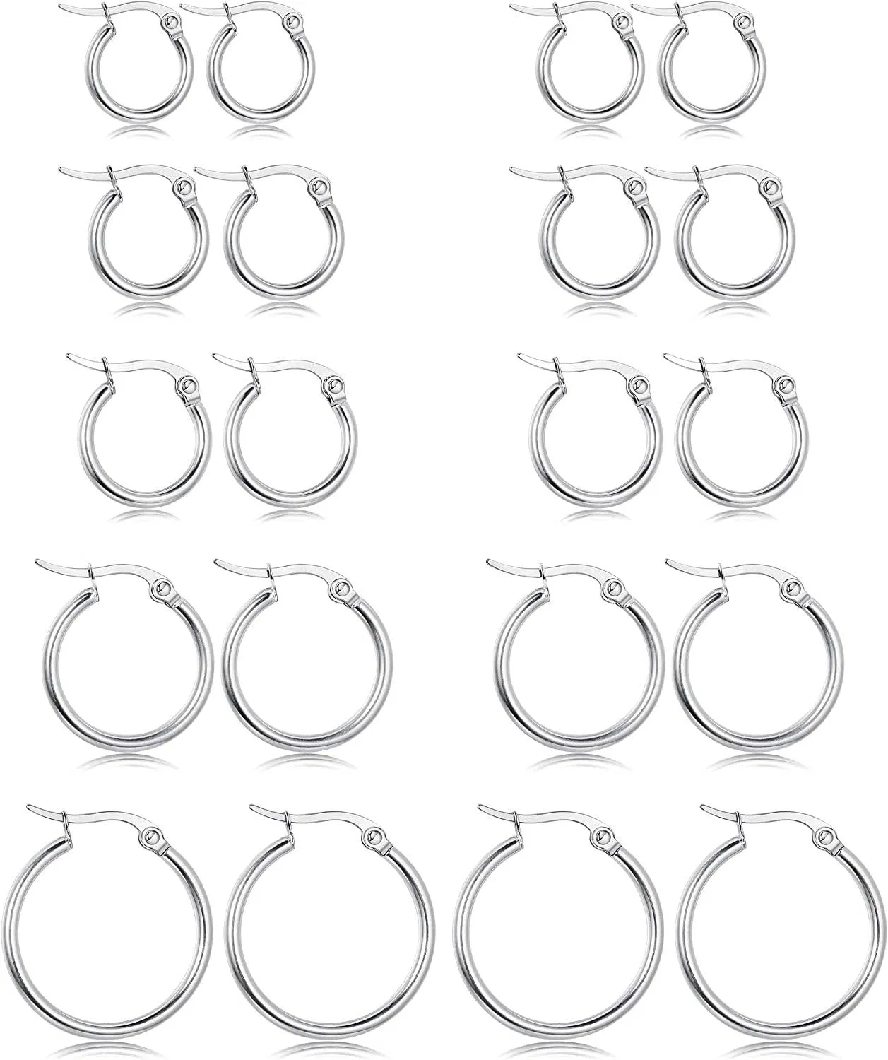 10 Paare Edelstahl kleine Schleife Ohrringe Schließschleife abgerundete Ohrringe Set für Frauen Männer Nickelfrei