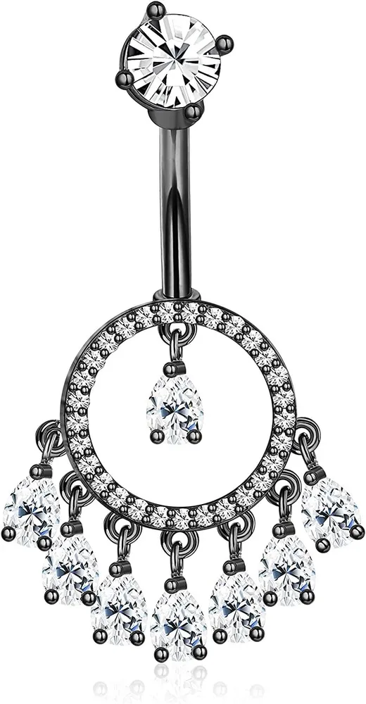 14G Tear Drop Kronleuchter CZ Bauchknopf Ringe Dangle Bauch Ringe für Frauen Edelstahl Cubic Zirkonia Hängende Nabel Ringe Nabel Bauch Piercing Schmuck
