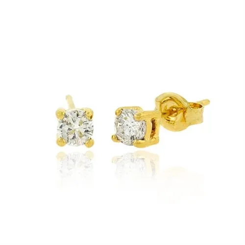 18 Karat Gold über Sterling Silber CZ 4mm Round Stud Ohrringe