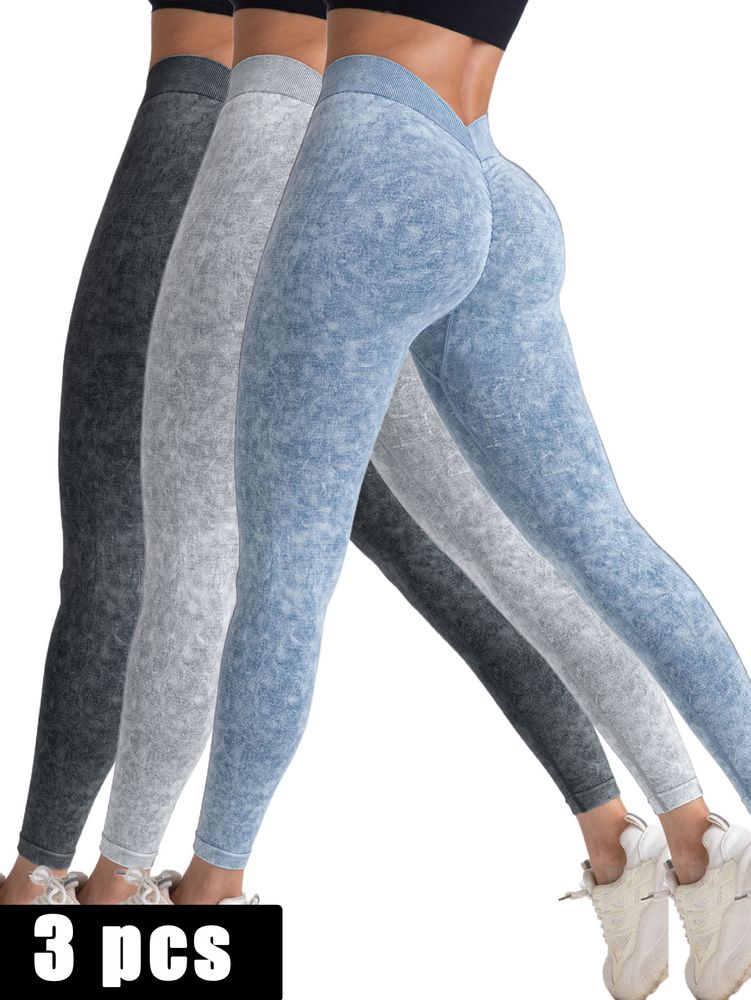 3 Pack V-Back Scrunch Butt Workout Leggings, Frauen nahtlose Gym Yoga Leggings High Waist Active Yoga Pants, Yoga Leggings High Waist Active Yoga Pants