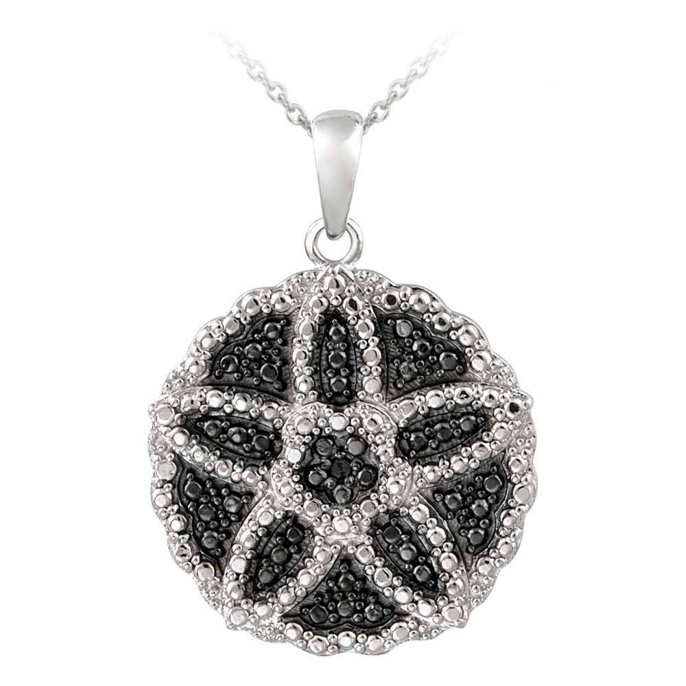 Silberton Schwarzer Diamant Akzent Blumenkreis Halskette