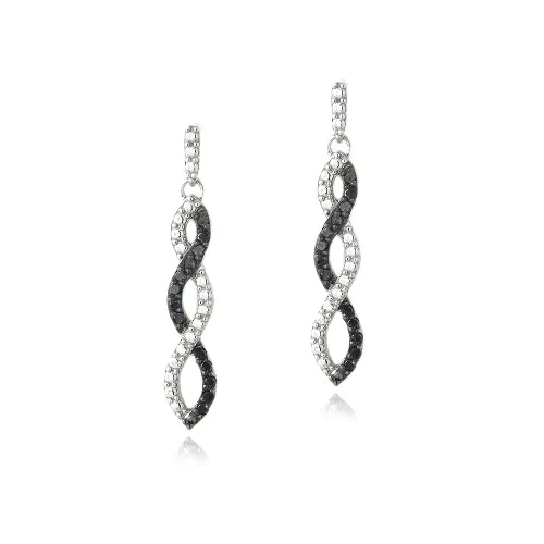 Sterling Silber 1 / 4 Carat Schwarz Diamant Triple Infinity Dangle Ohrringe