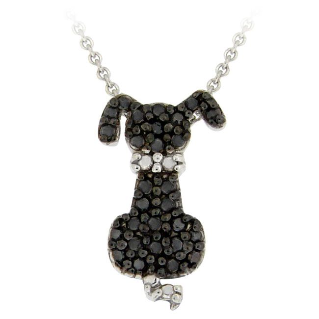 Sterling Silber Schwarz Diamant Akzent Welpen Hund Anhänger