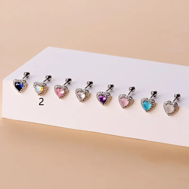 Farbenfrohe Zircon Herz Knorpel Stud Ohrringe