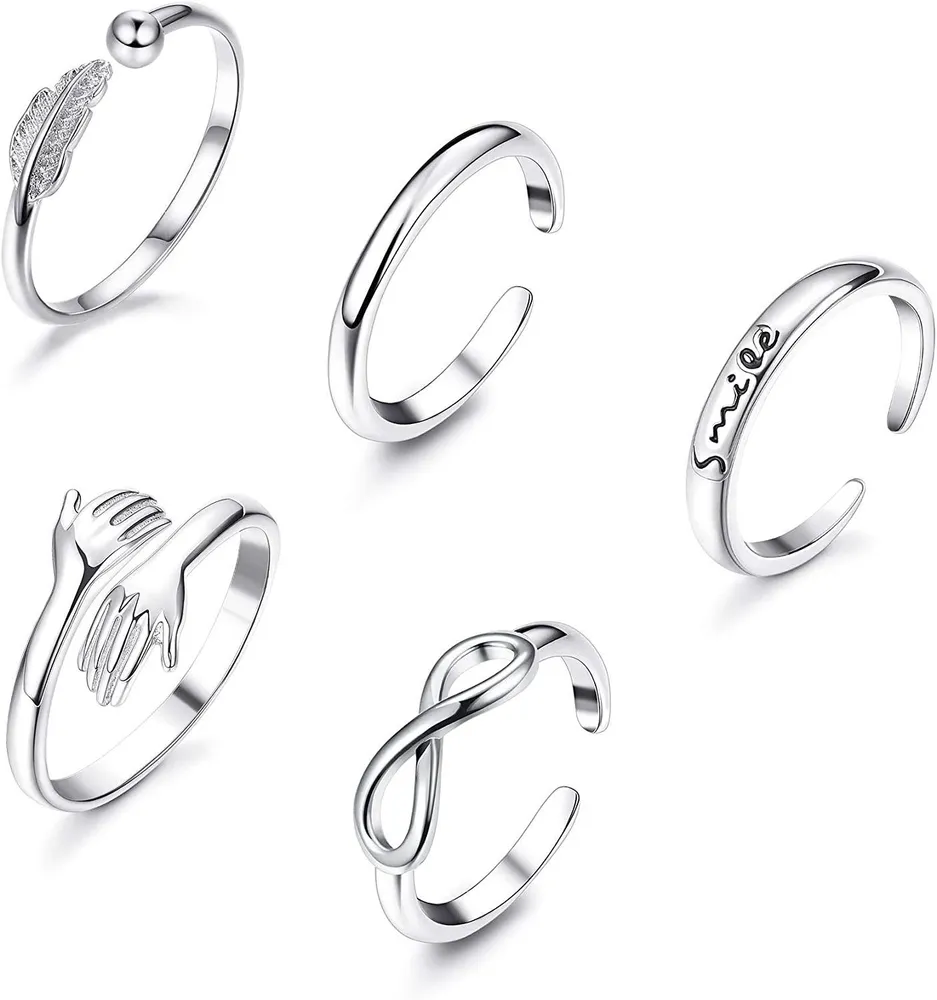 5PCS Open Rings Set für Frauen Teen Girls Simple Band Leaf Embrace Infinity Smile Stackable Stackable Stacking Daumen Vsco Finger Ringe Adjustable