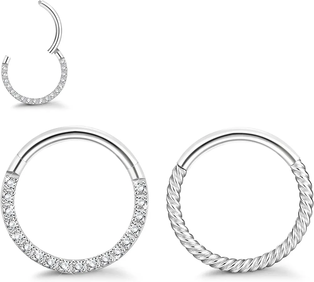 2pcs 16G Knorpel Ohrringe Schleife Edelstahl CZ Helix Daith Conch Tragus Nasen Piercing Hinge Clicker Septum Ringe für Frauen Männer
