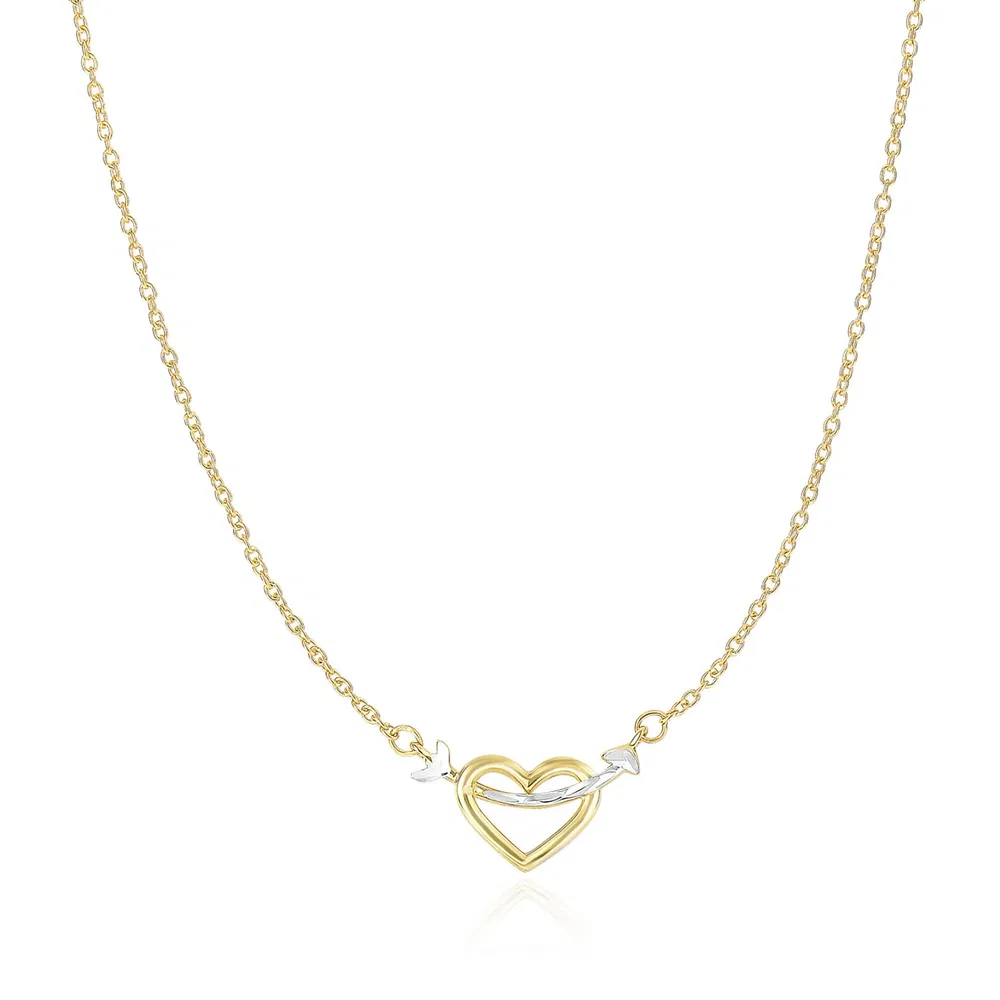 14 Karat Zwei-Ton - Gold Halskette mit Herz und Pfeil Charme