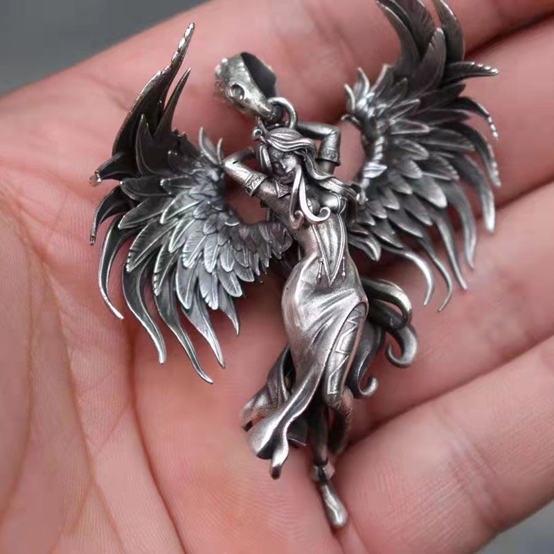 Antike Silber Angel Flügel Liebhaber Anhänger