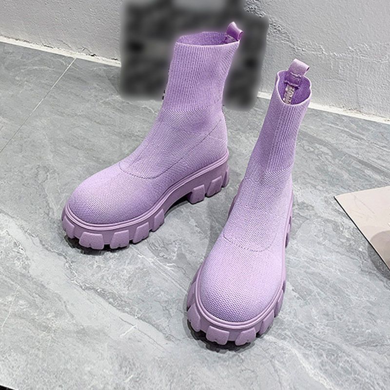 Damen Stiefel Rutschen auf Western Ankle Boots Plattform gestrickte Damen Herbst Socken Stiefel für Frauen Mode weibliche Stiefel 2021