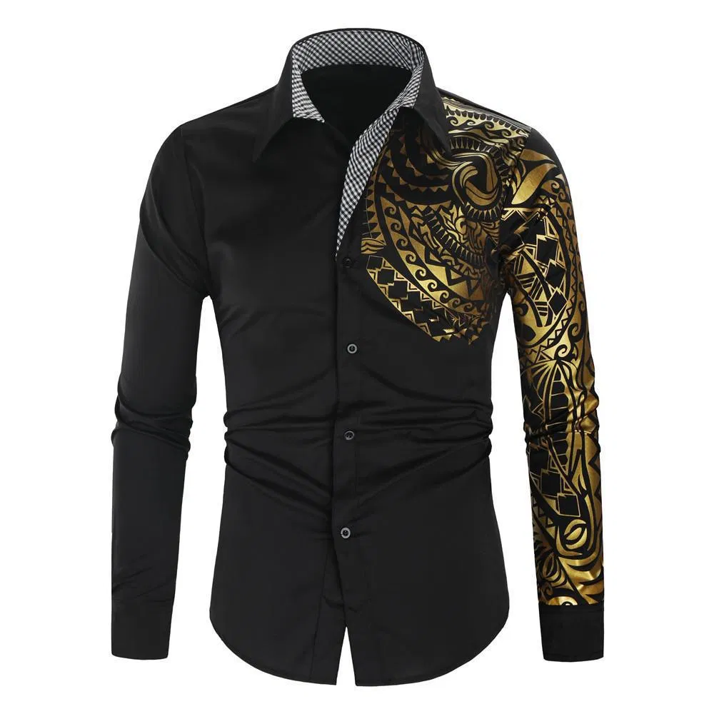 Long Sleeve Shirts Mens Loose Lapel Club Fancy Shirt