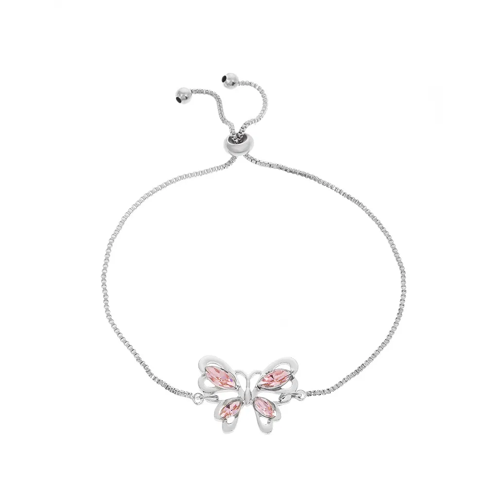 Erschwingliche Luxus-Mode Pink Crystal Hollow Butterfly Armband