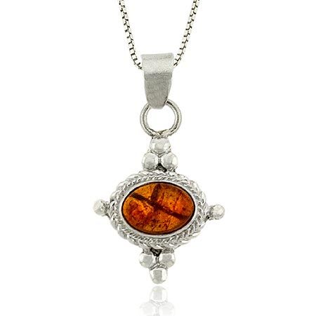 Sterling Silber Amber Ost West Bali Perlen Oval Anhänger