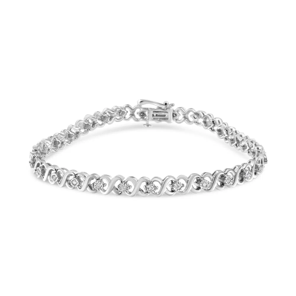 925 Sterling Silber 1/3 Cttw Miracle Plate Round-Cut Diamond Infinity Link Armband (I-J Farbe, I3 Klarheit) - Größe 7,25