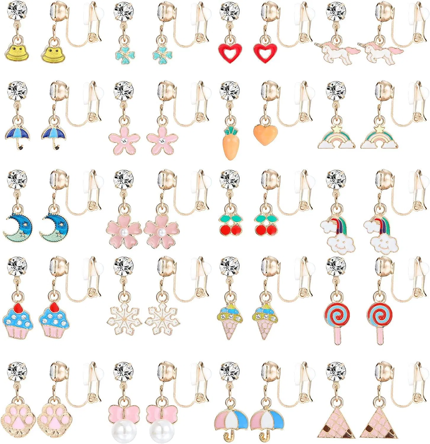 20 Paare Assorted Cute Multiple Drop Ohrringe Set Clip on Ohrringe für Egirls Frauen Blumen Regenbogen Regenschirm Tier farbenfrohe CZ Dangle Ohrringe Pack