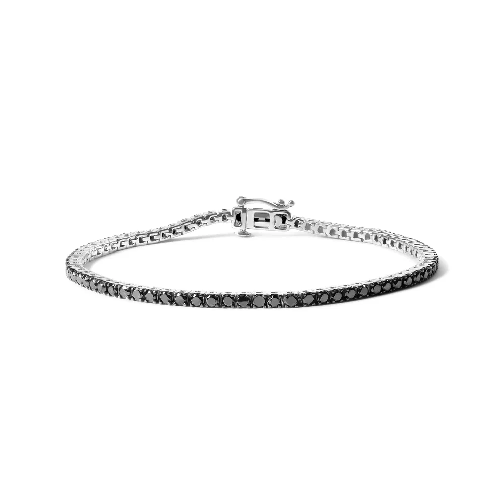 .925 Sterling Silver 4 - Prong Set behandelt Schwarz Round-Cut Diamant Classic Tennis Armband (Schwarz Farbe, I2 - I3 Klarheit) - 7.25