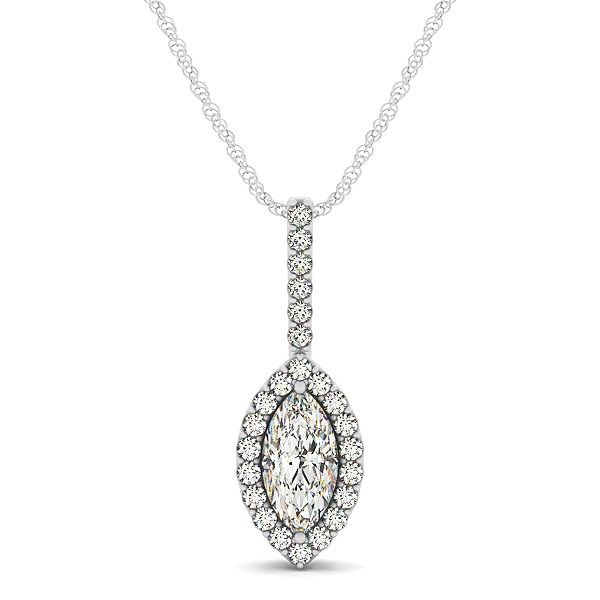 Marquis Shape Diamant Halo-Hänger in 14 Karat Weißgold (2 / 3 cttw)