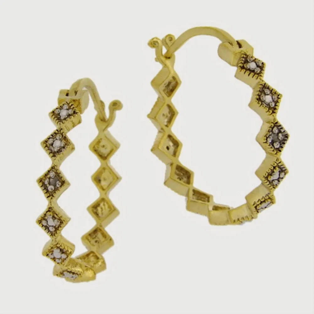 18 Karat Gold über Sterling Silber Diamant Geometrische Hoop Ohrringe