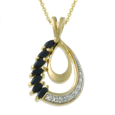 18 Karat Gold über Silber Diamant Accentuated Sapphire Teardrop Anhänger