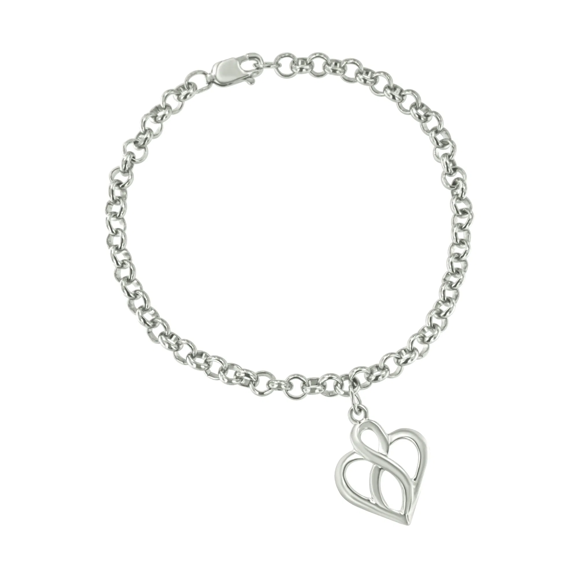 .925 Sterling Silber Open Heart with Center Vertical Infinity Chain Charm Armband - Größe 7