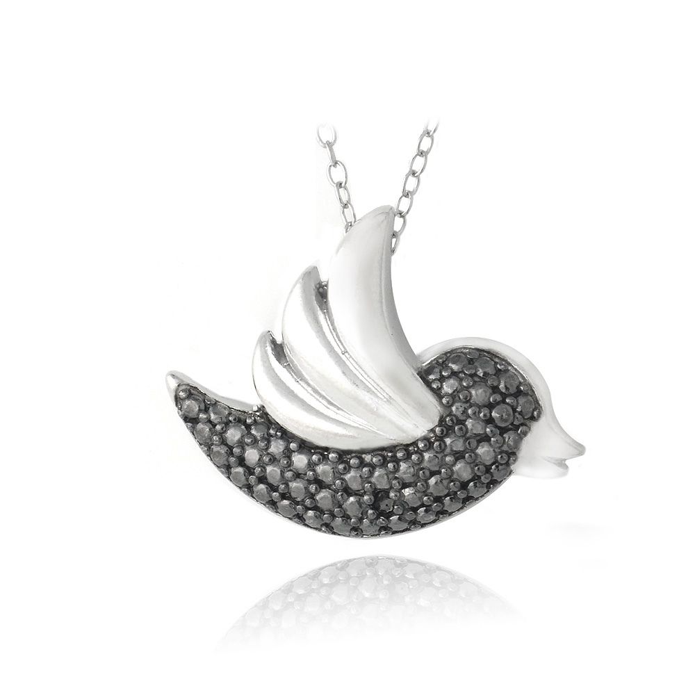 Sterling Silber Schwarz Diamant Akzent Flying Bird Halskette