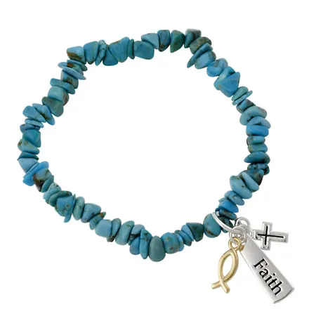 Sterling Silver & Turquoise Chip Inspirational Stretch Armband