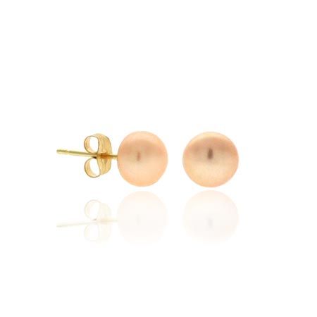 14K Gold Echtes Frischwasser Kultiviert Pfirsich 6 - 6,5 mm Knopf Perl Stud Ohrringe