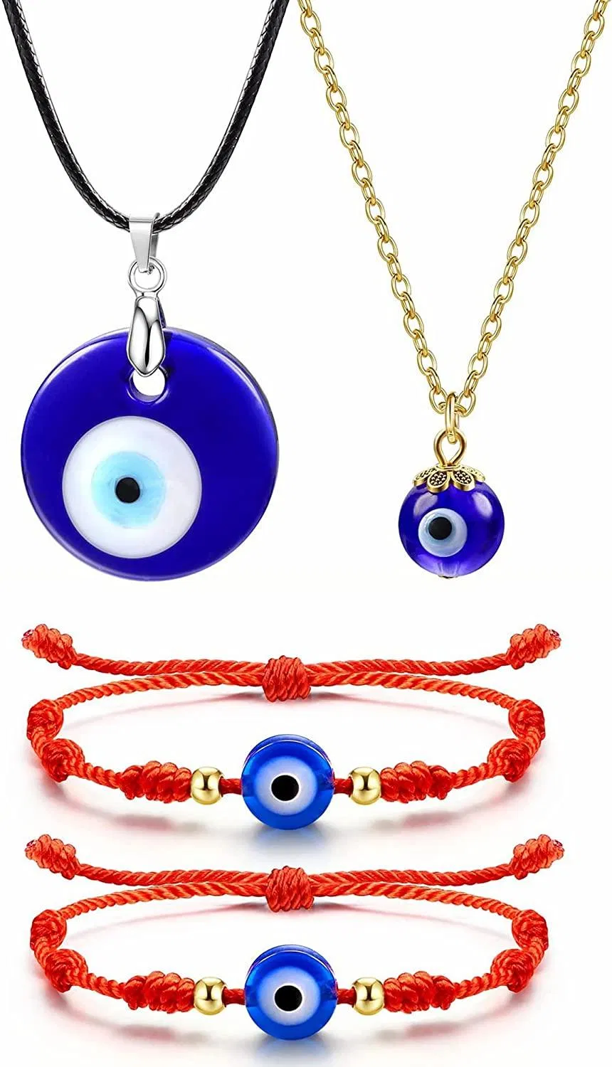 Evil Eye Kette mit Evil Eye Armband Set für Frauen Männer 7 Knoten Lucky Armbänder zum Schutz Türkisch Griechisch Anhänger Kette Set