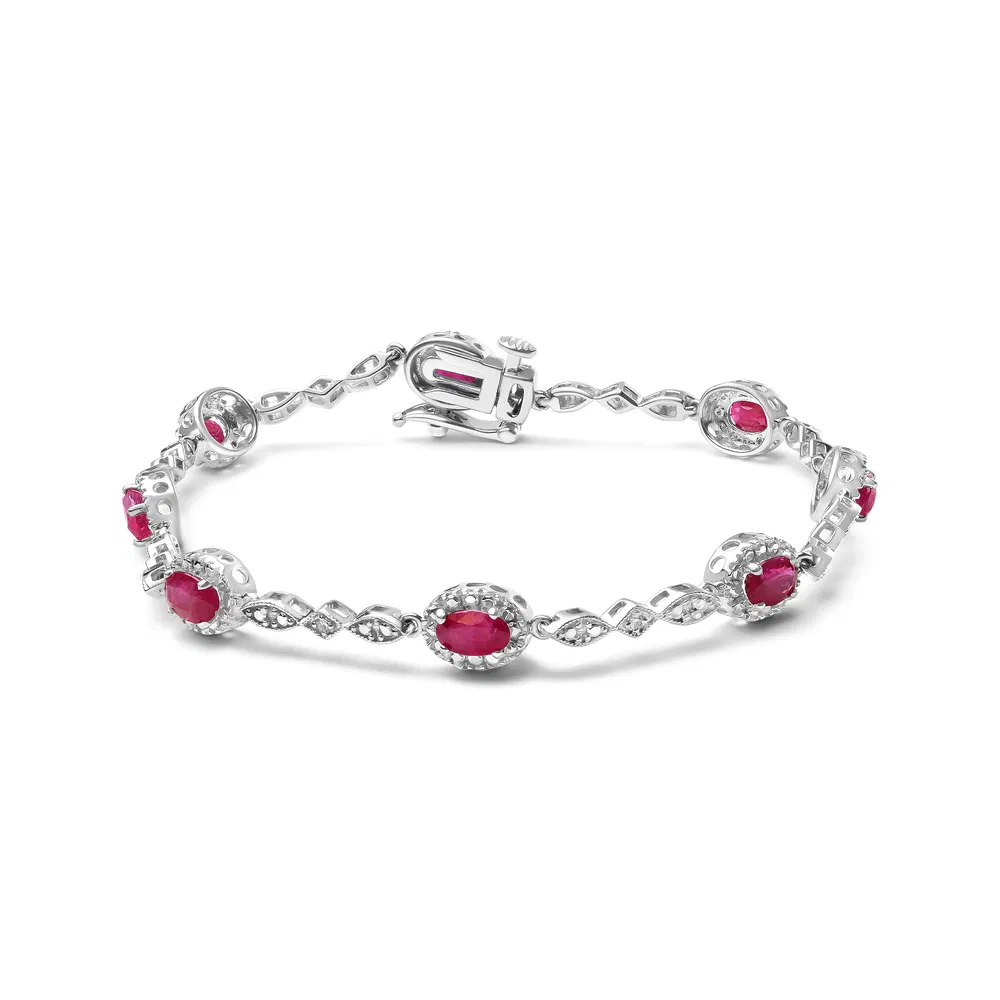 10 Karat Weißgold 4,5 mm x 3 mm Oval Rubin und Diamant Link Armband (H-I Farbe, SI1 - SI2 Klarheit) - Größe 7