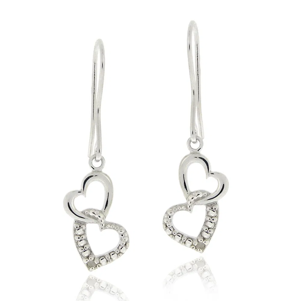 Sterling Silber Diamant Akzent Doppel Herz Dangle Ohrringe