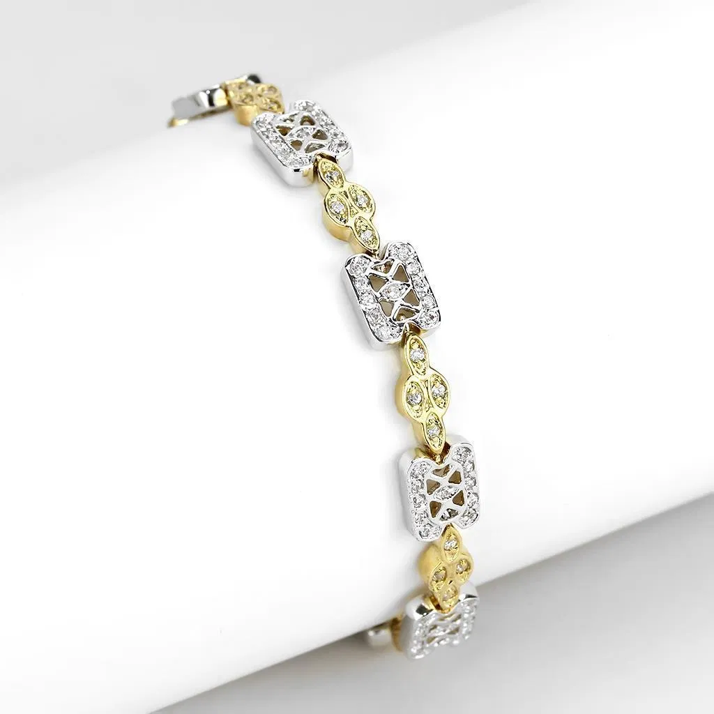 LO4741 - Gold + Rhodium Brass Armband mit AAA-Klasse CZ in Clear