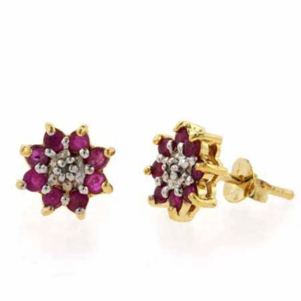 18 Karat Gold über Sterling Silber Ruby & Diamond Accent Flower Stud Ohrringe