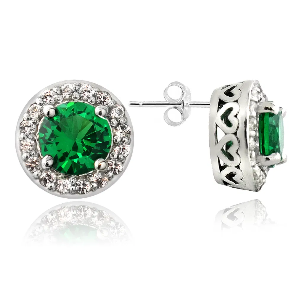 Sterling Silber 2,5 ct geschaffen Grün Quarz & Weiß Saphir Round Stud Ohrringe