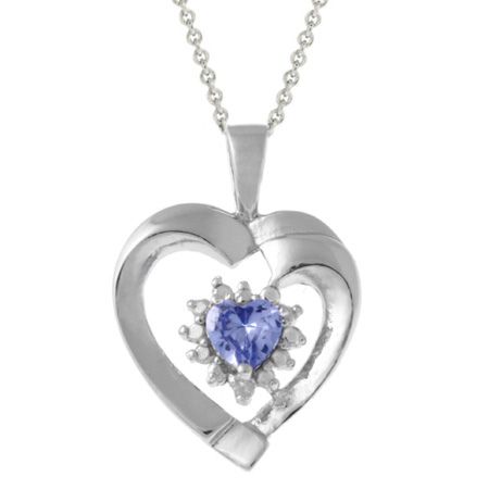Sterling Silber Diamant Akzent & Tanzanit CZ Herz Anhänger