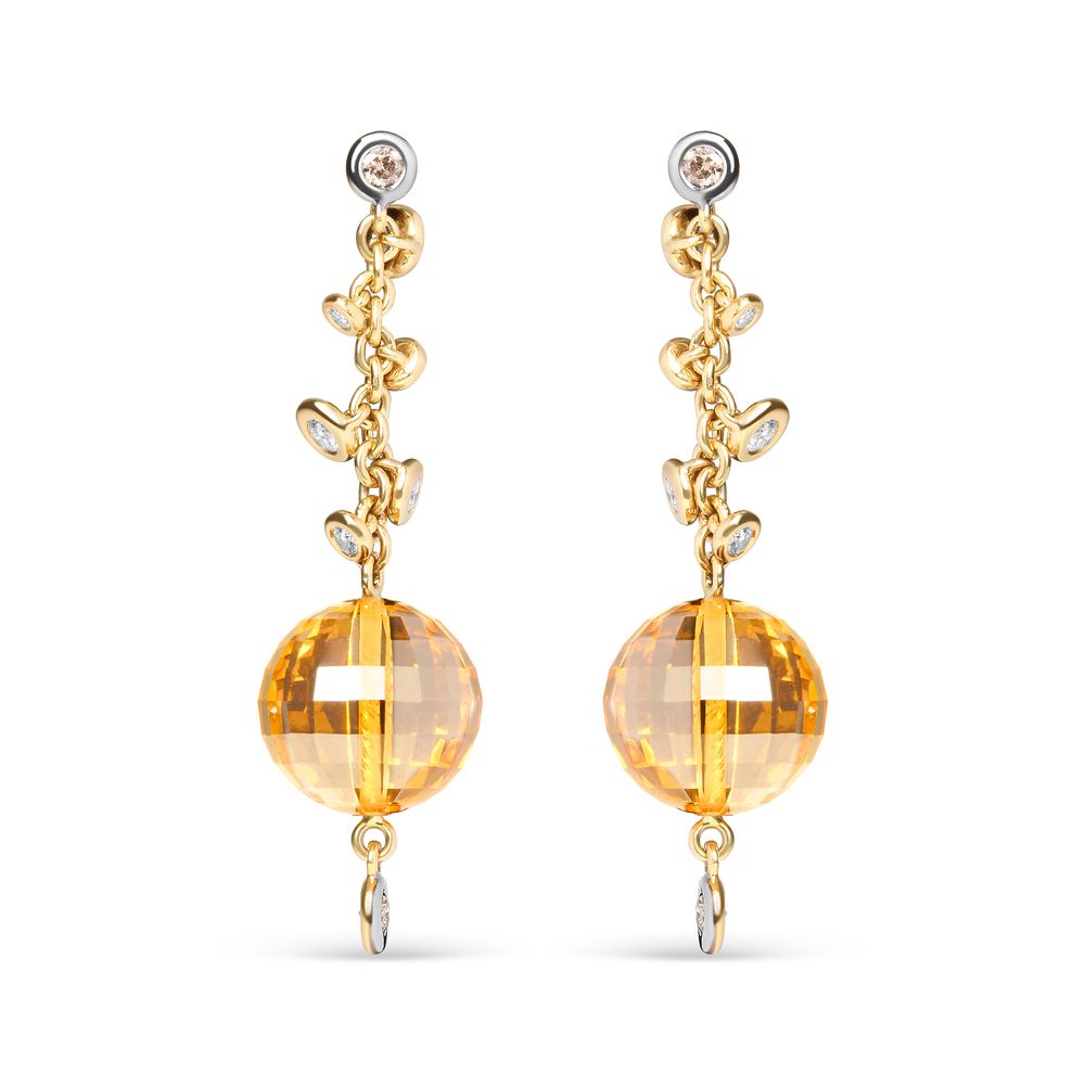 18K Gelbgold 2/3 Cttw Round Bezel Diamond und 25mm Kugelförmige gelbe Citrine Edelstein Dangle Stud Ohrring (Braun und G-H Farbe, SI1 - SI2 Klarheit)