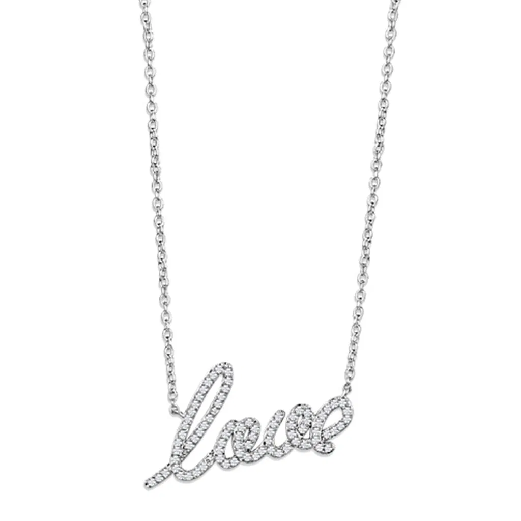 3W453 - Rhodium-Messing - Halskette mit AAA-Klasse CZ in Clear