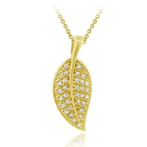 18 Karat Gold über Sterling Silber CZ Blatt Anhänger