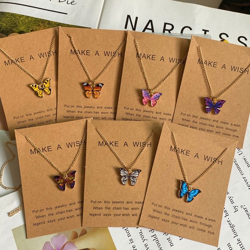 Mode Damen Halskette Korea Style New Butterfly Pendant Halskette Geschenk Für Mädchen Süßes Schönes Hals Schmuck Großhandel Dropshipping